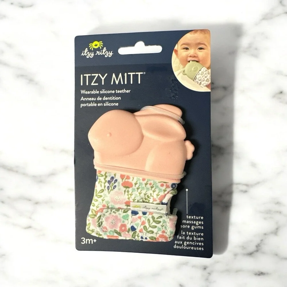 Itzy Ritzy Silicone Wearable Teething Infant Mitten Floral Bunny